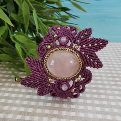Bracelet Micro-Macramé et quartz rose "MARION"