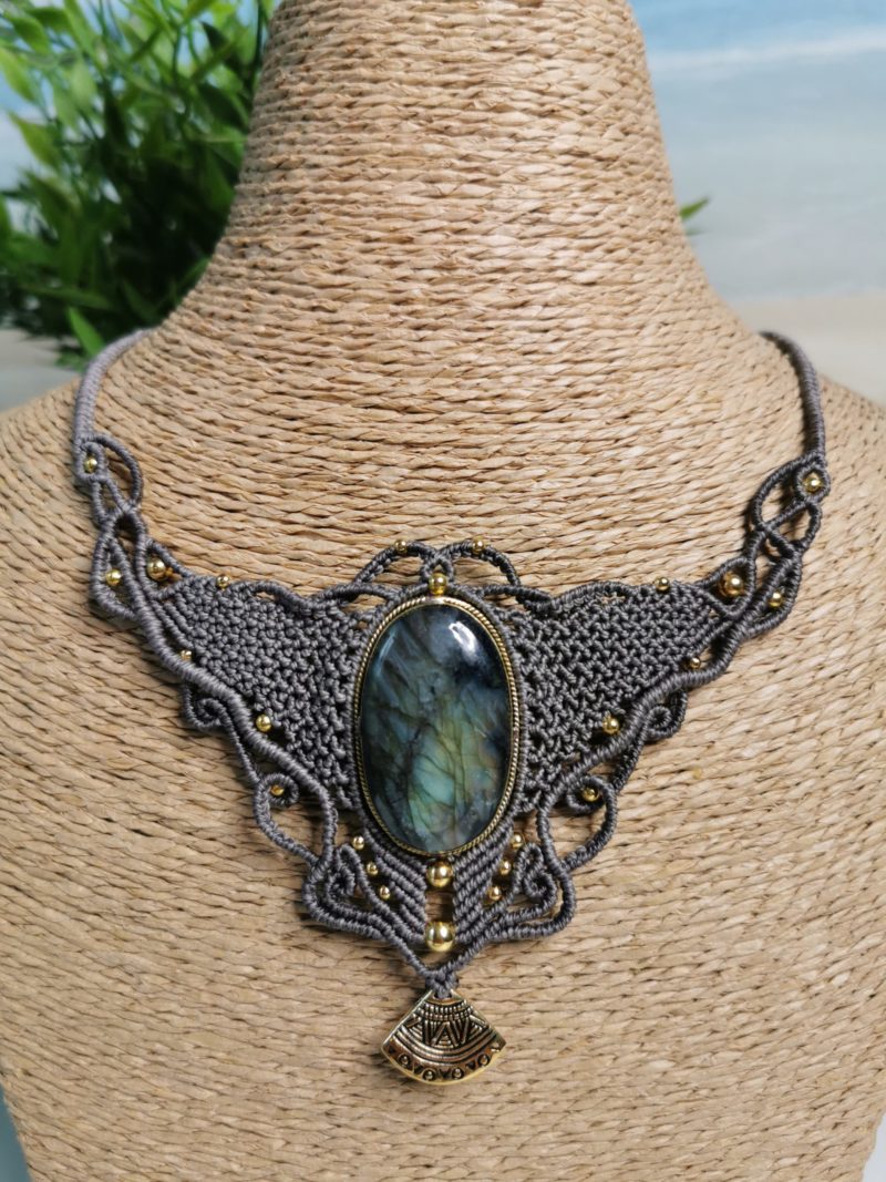 Collier Micro-Macramé et Labradorite "CLEO"